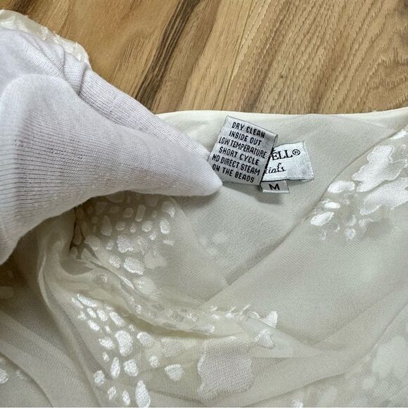 Adrianna Papell Beaded Evening Essentials Long Sleeve Rayon Silk Blouse Floral M - Picture 9 of 14